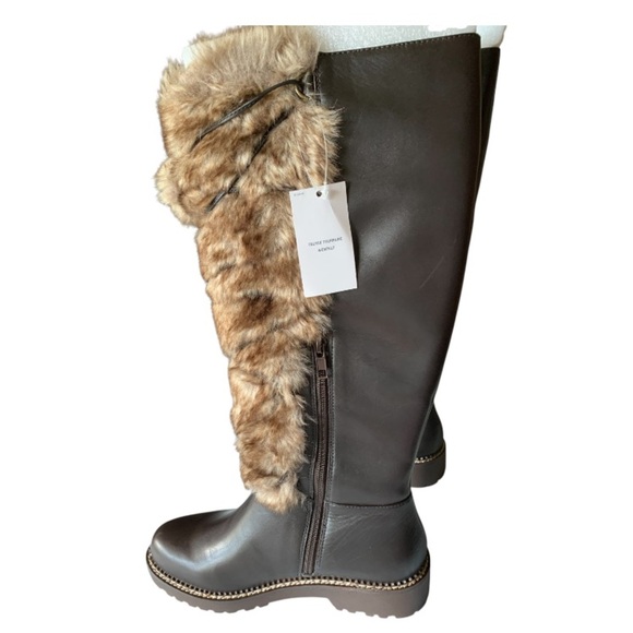 LANDSEND Women’s Lace Up Faux Fur Tall Leather Boots With Pom Poms, Zip Closure - Picture 13 of 13